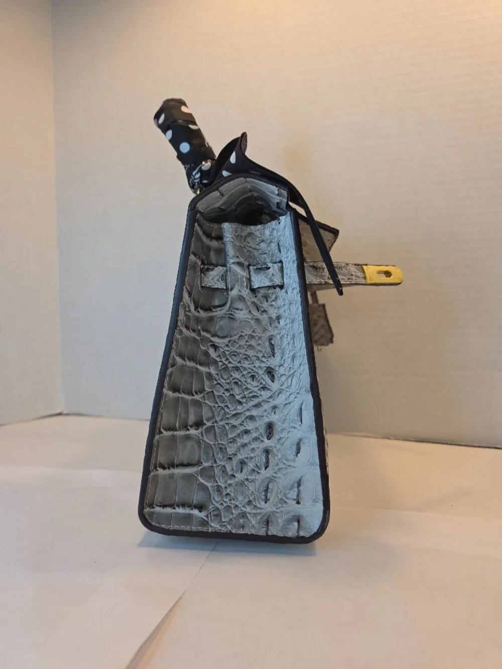 Beautiful Croc Embossed Top Handle Fashion Bag with Padlock  & Twilly NWOT